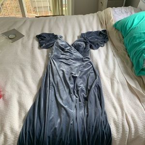 Velvet a line bridesmaid dress gray